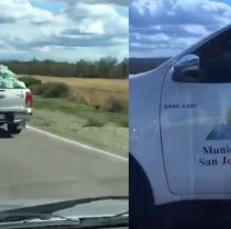 [VIDEO] Escrachan a camioneta municipal repleta de bolsones 